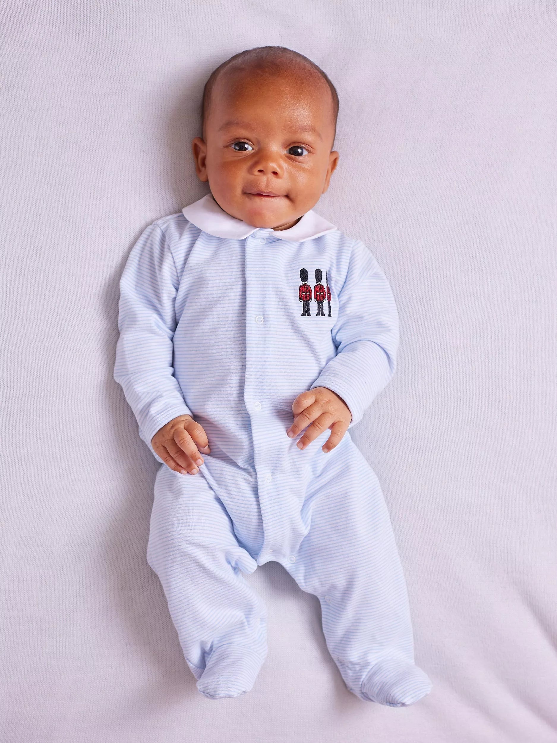 Trotters Lapinou Baby Hugo Organic Cotton Jersey Bodysuit, Pale Blue/White Stripe - McGrocer