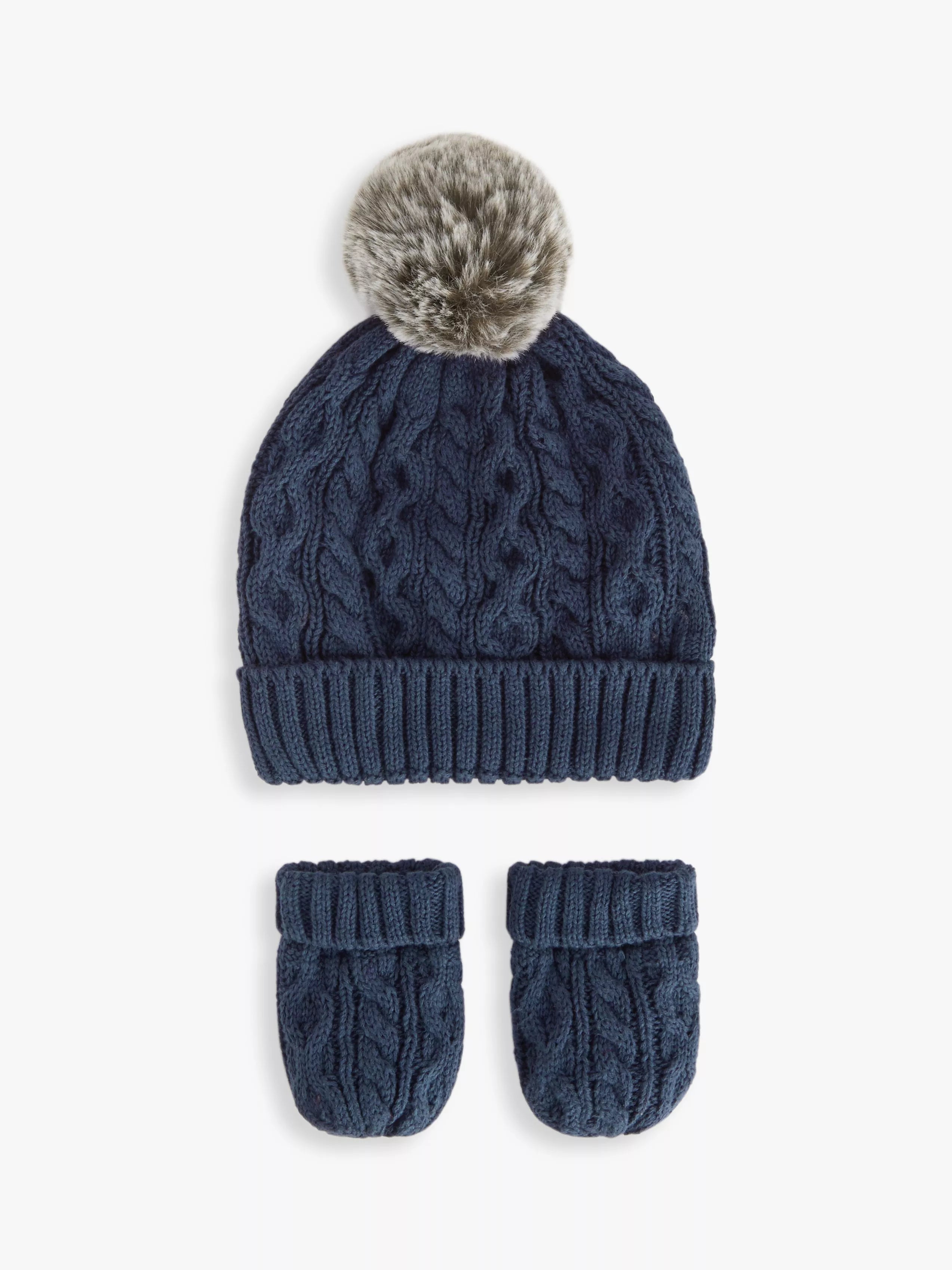 John Lewis Baby Cable Knit Bobble Hat & Mittens Set - McGrocer