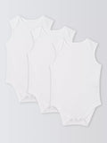 John Lewis Baby Pima Cotton Sleeveless Bodysuit, Pack of 3, White - McGrocer