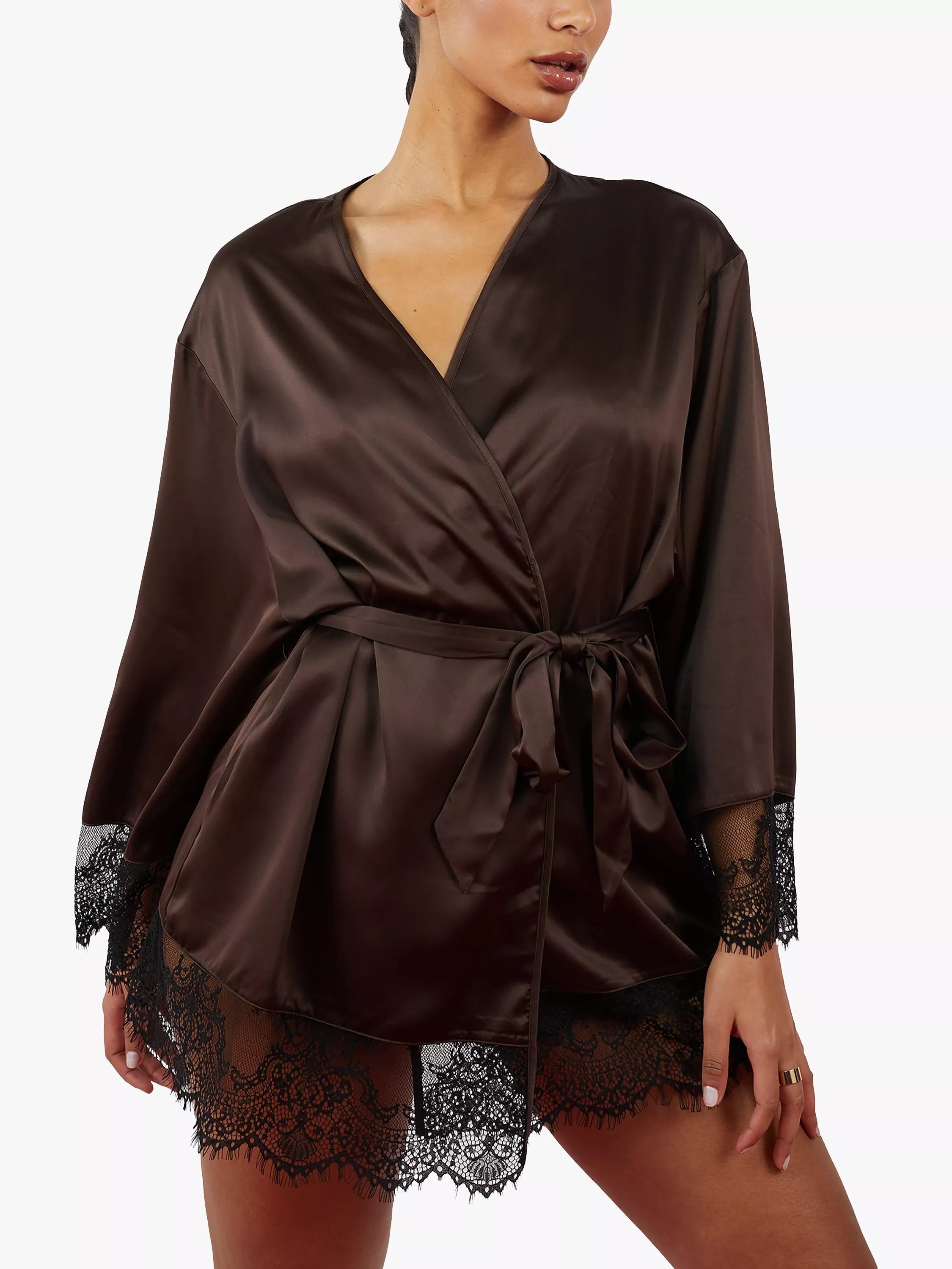Wolf & Whistle Alaia Lace Trim Kimono Robe - McGrocer
