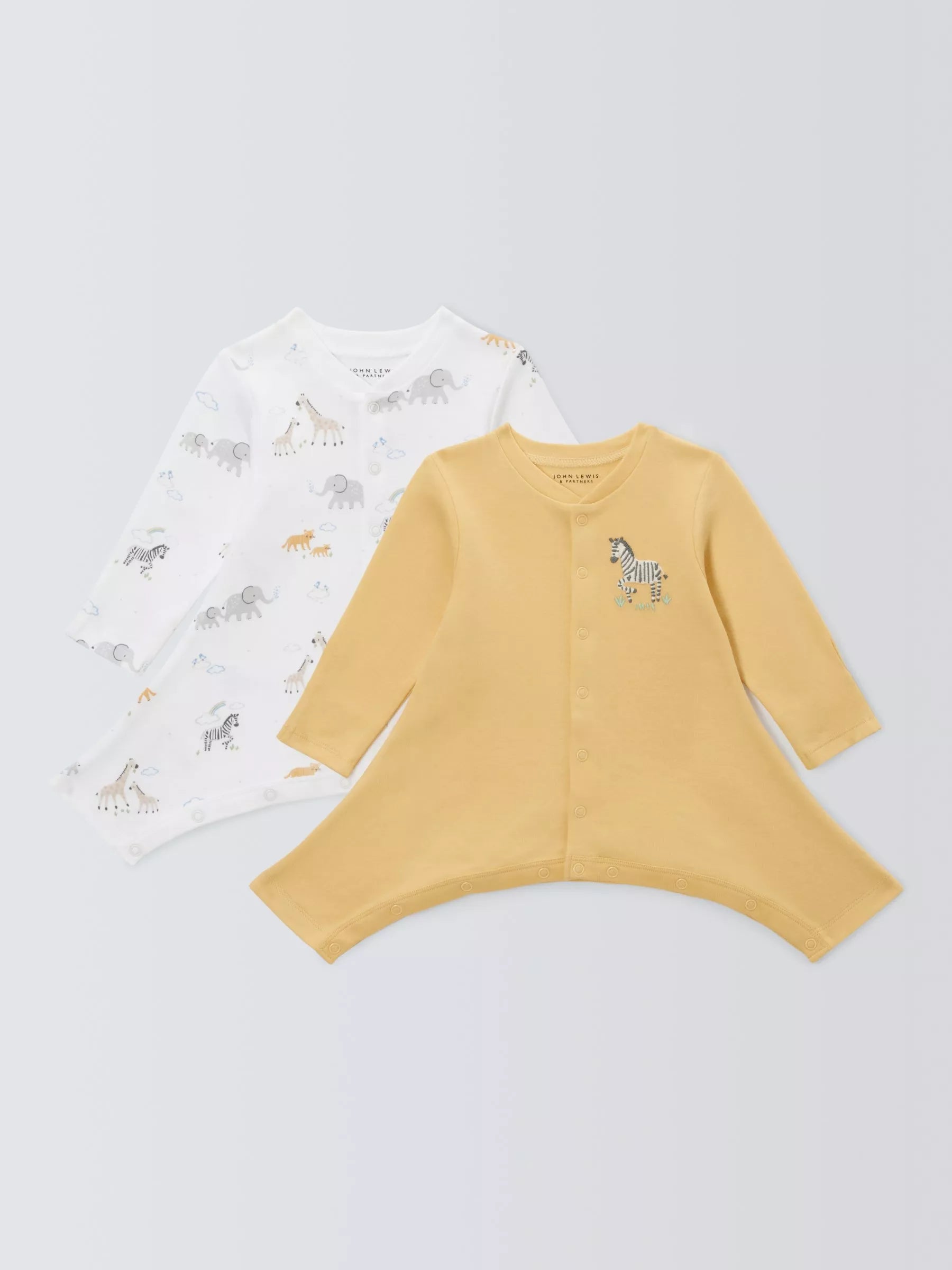 John Lewis Baby GOTS Organic Cotton Hip Dysplasia Sleepsuit, Pack of 2, Multi - McGrocer