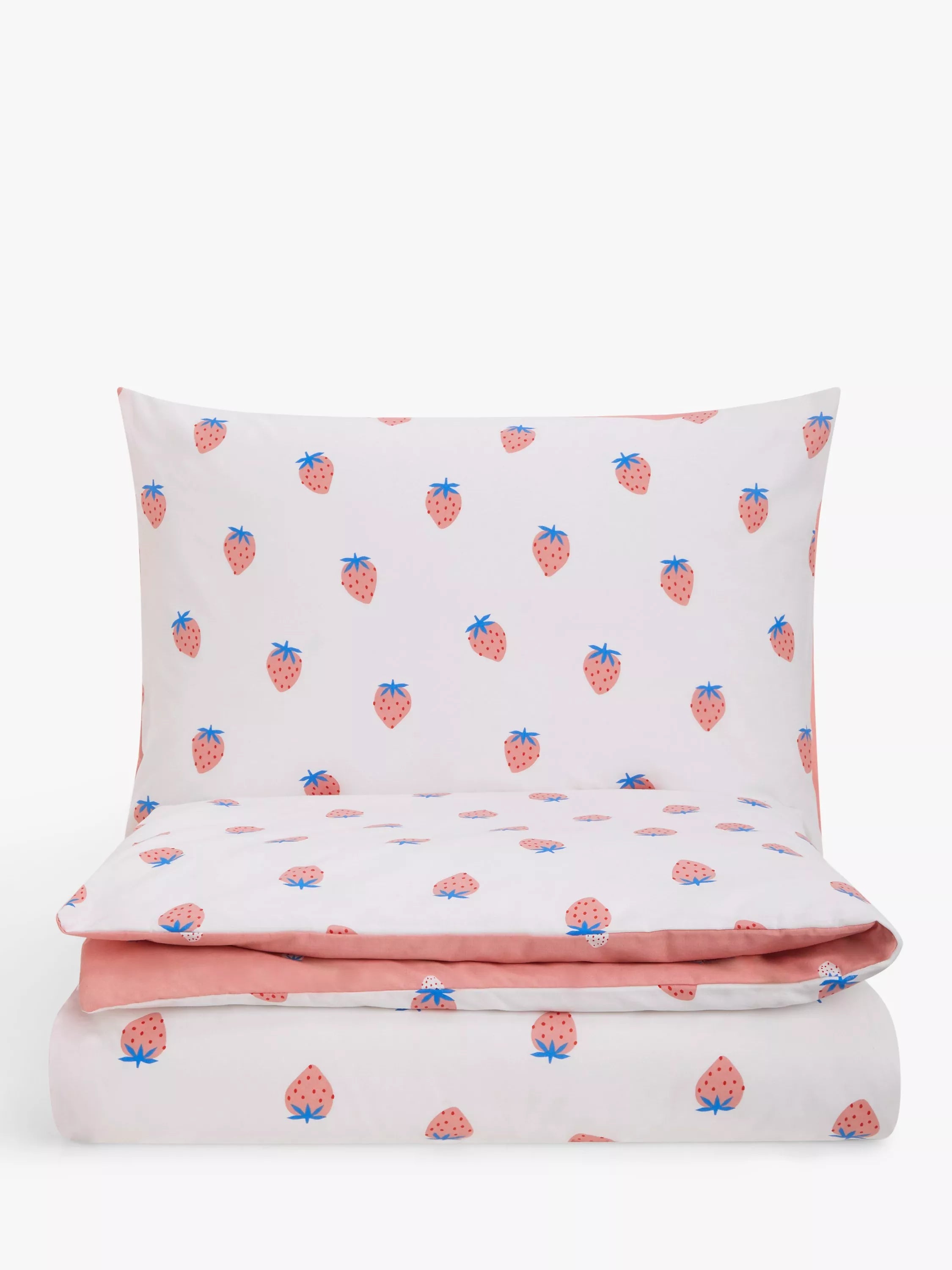 John Lewis ANYDAY Easy Care Strawberry Print Reversible Duvet Cover and Pillowcase Set - McGrocer