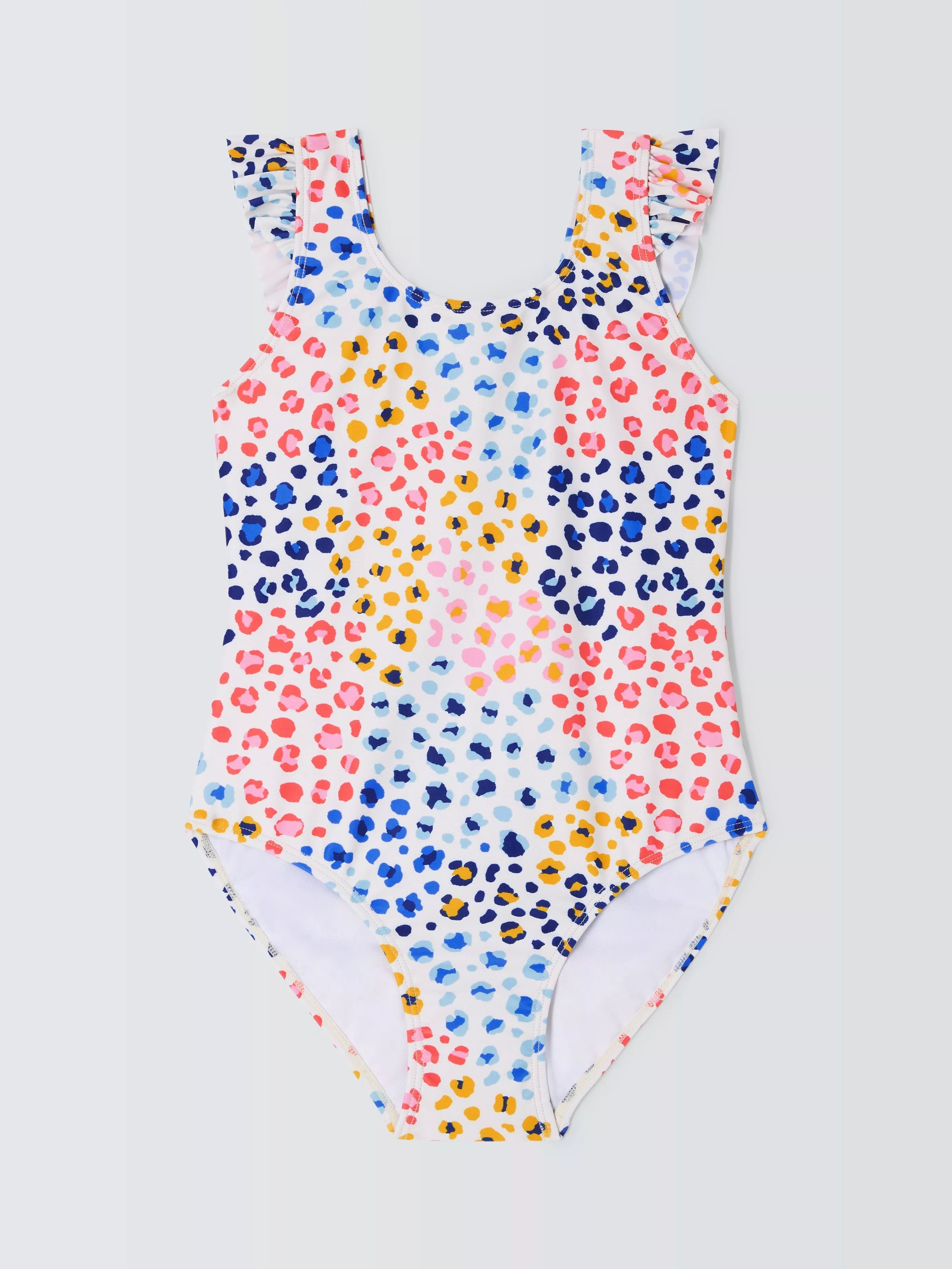John Lewis Kids' Leopard Print Swimsuit, White/Multi - McGrocer