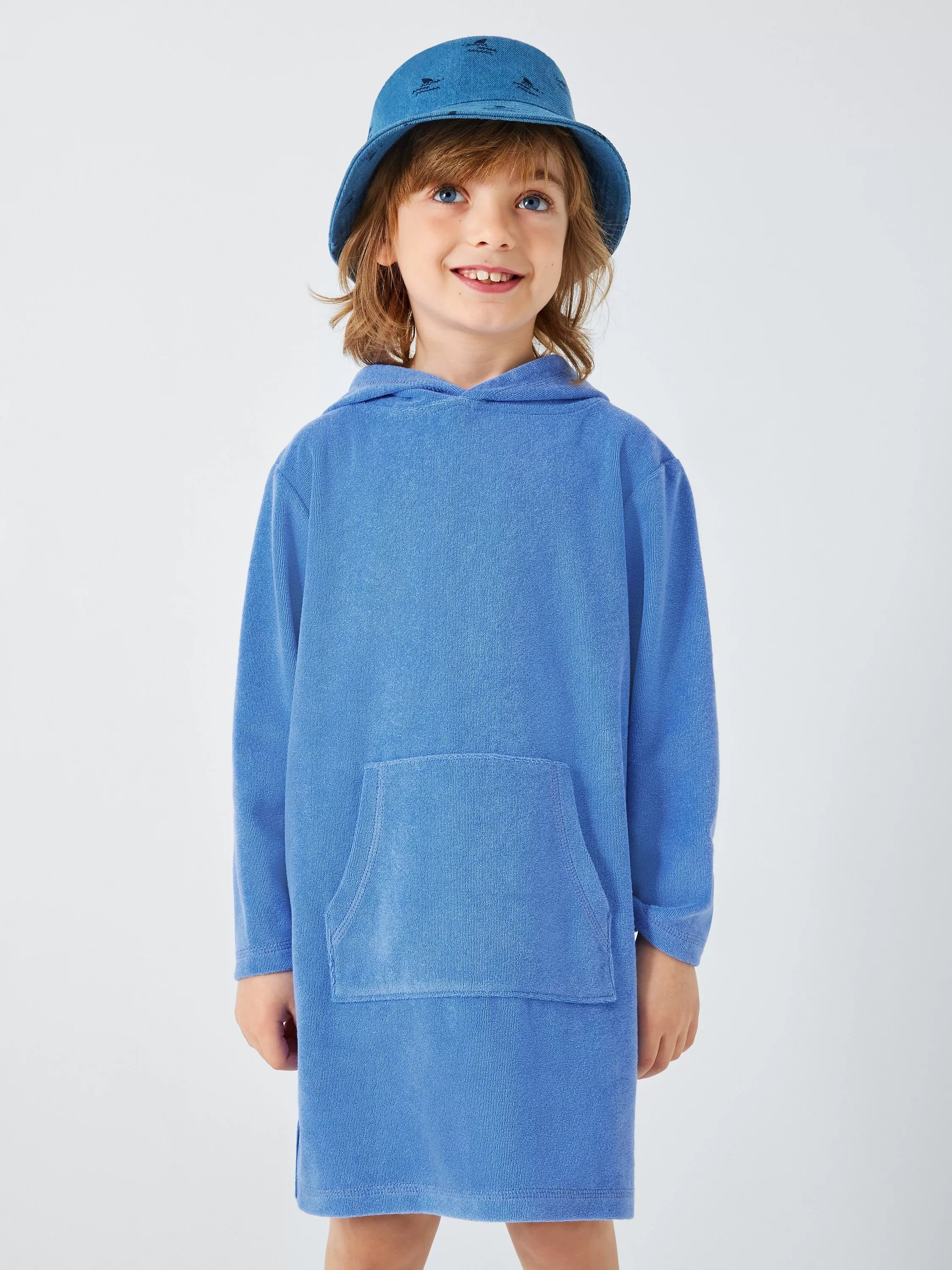 John Lewis Kids' Hooded Towelling Poncho, Blue - McGrocer