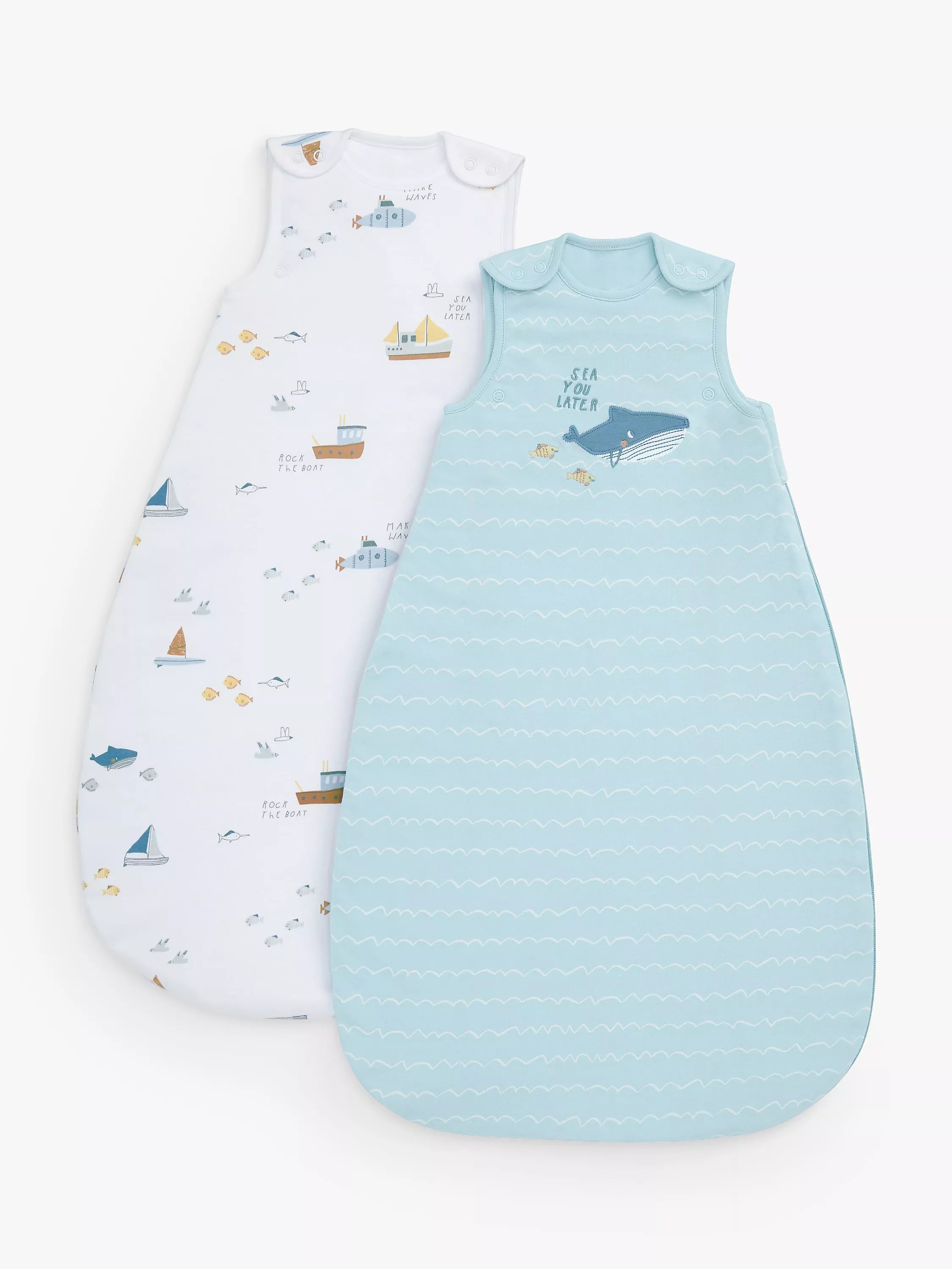 John Lewis Sail Away Baby Sleeping Bag, 0.5-1.5 Tog, Pack of 2, Multi - McGrocer