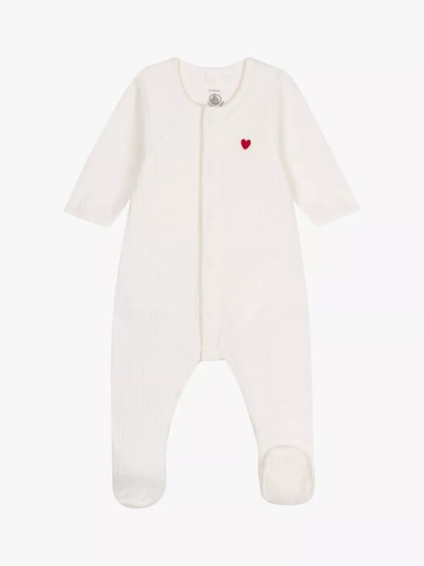 Petit Bateau Baby Heart Velour Bodyjamas, Marshmallow - McGrocer