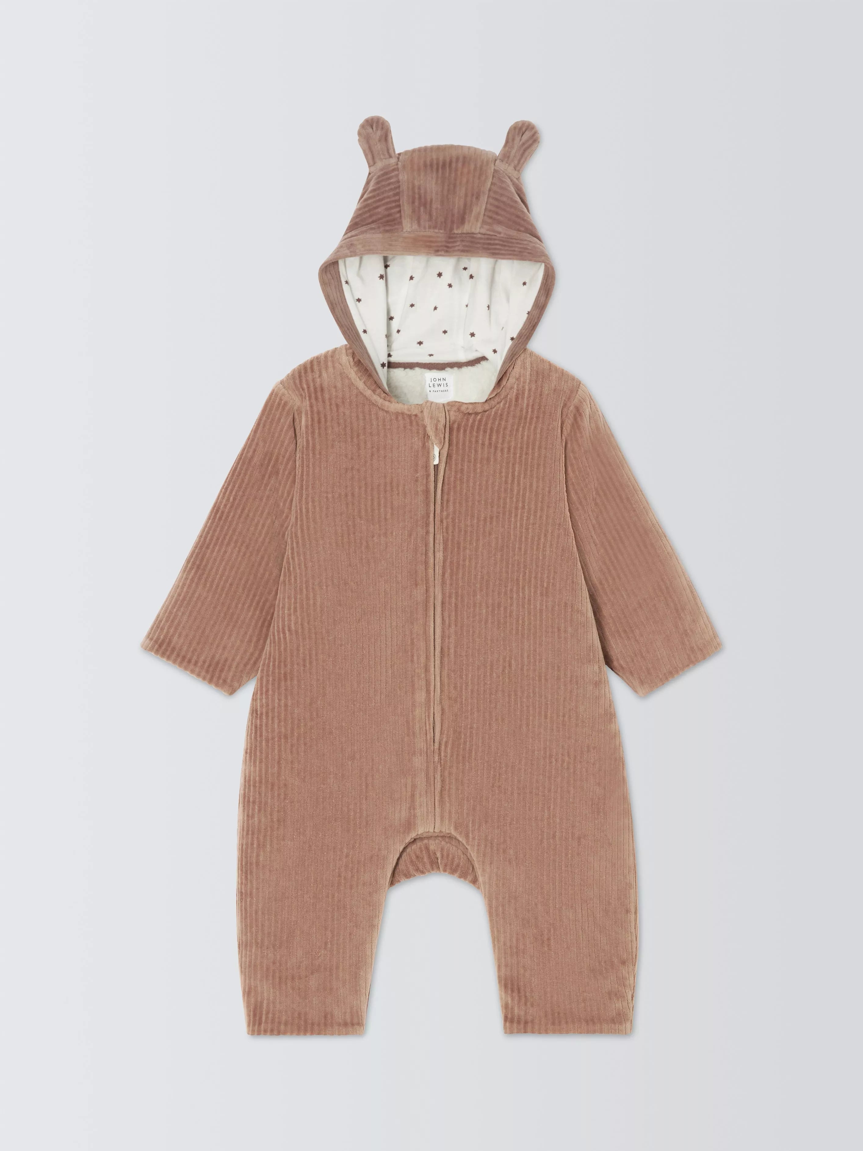 John Lewis Baby Bear Corduroy Pramsuit, Brown - McGrocer
