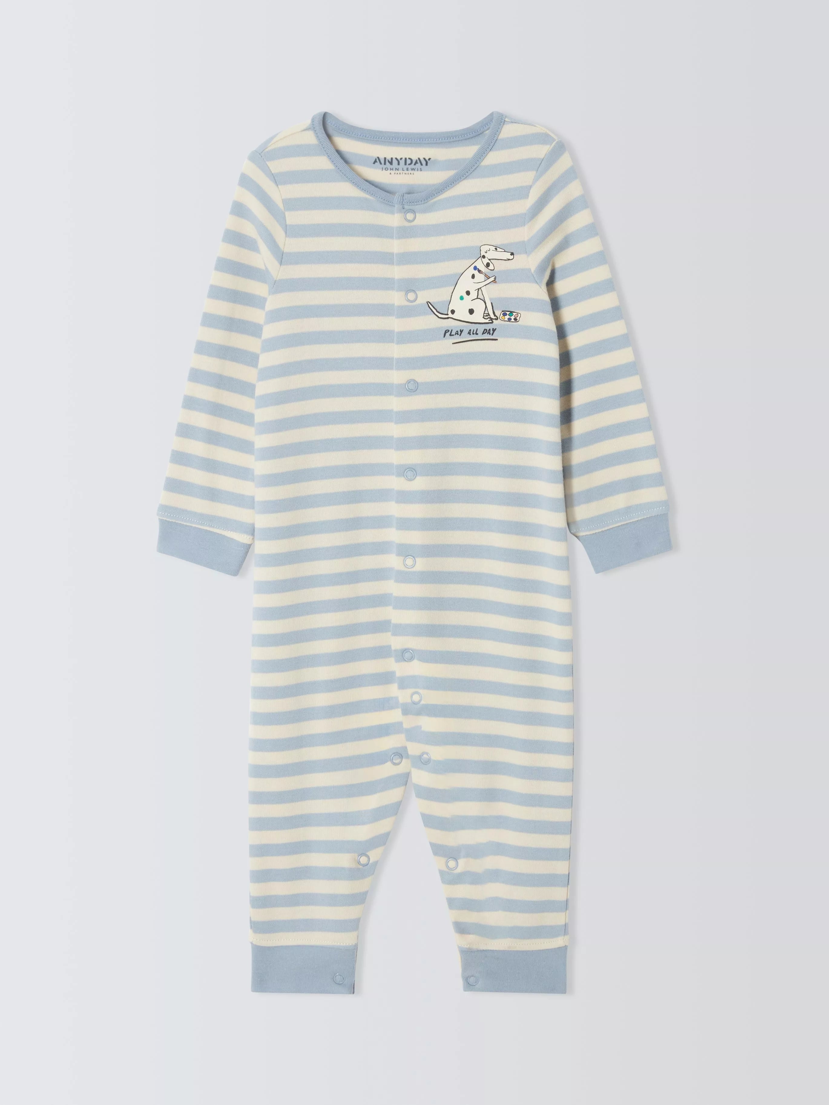 John Lewis ANYDAY Baby Stripe Dalmatian Footless Sleepsuit, Blue - McGrocer