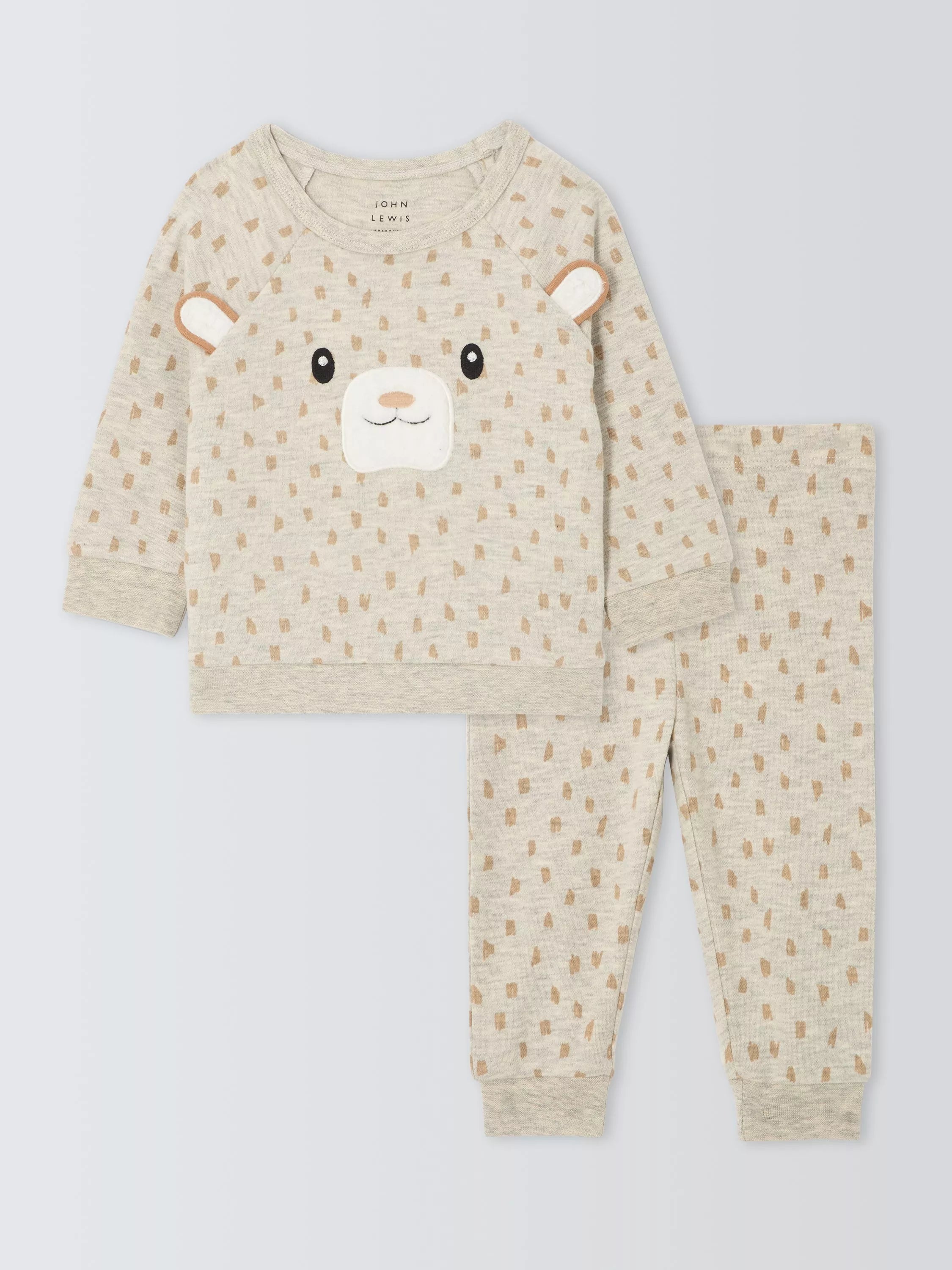 John Lewis Baby Bear Face Pjyama Top, Oatmeal - McGrocer