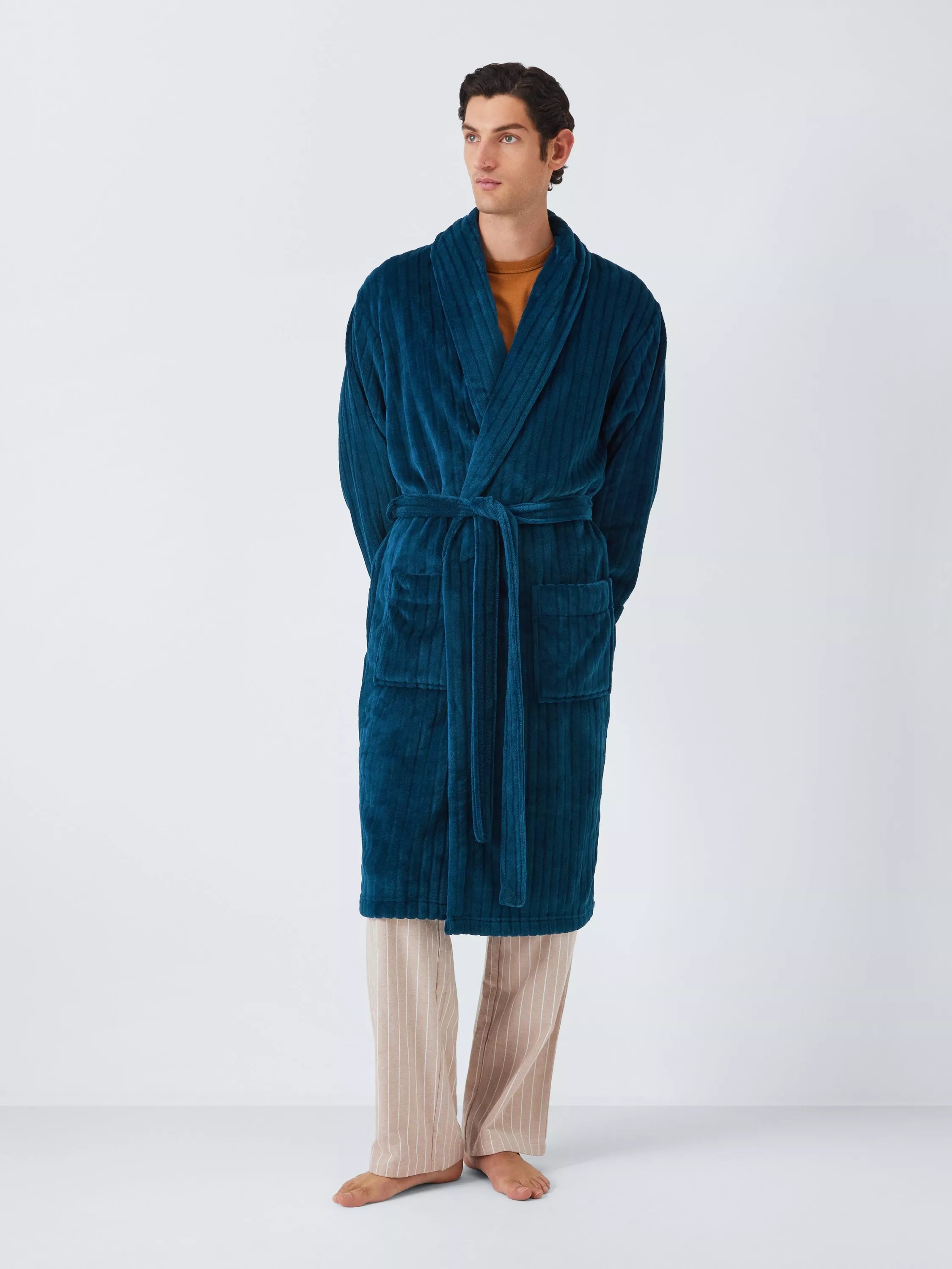 John Lewis Sheared Fleece Dressing Gown, Blue Mid - McGrocer