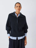John Lewis Wool Cotton Blend Zip Neck Jumper, Berry - McGrocer