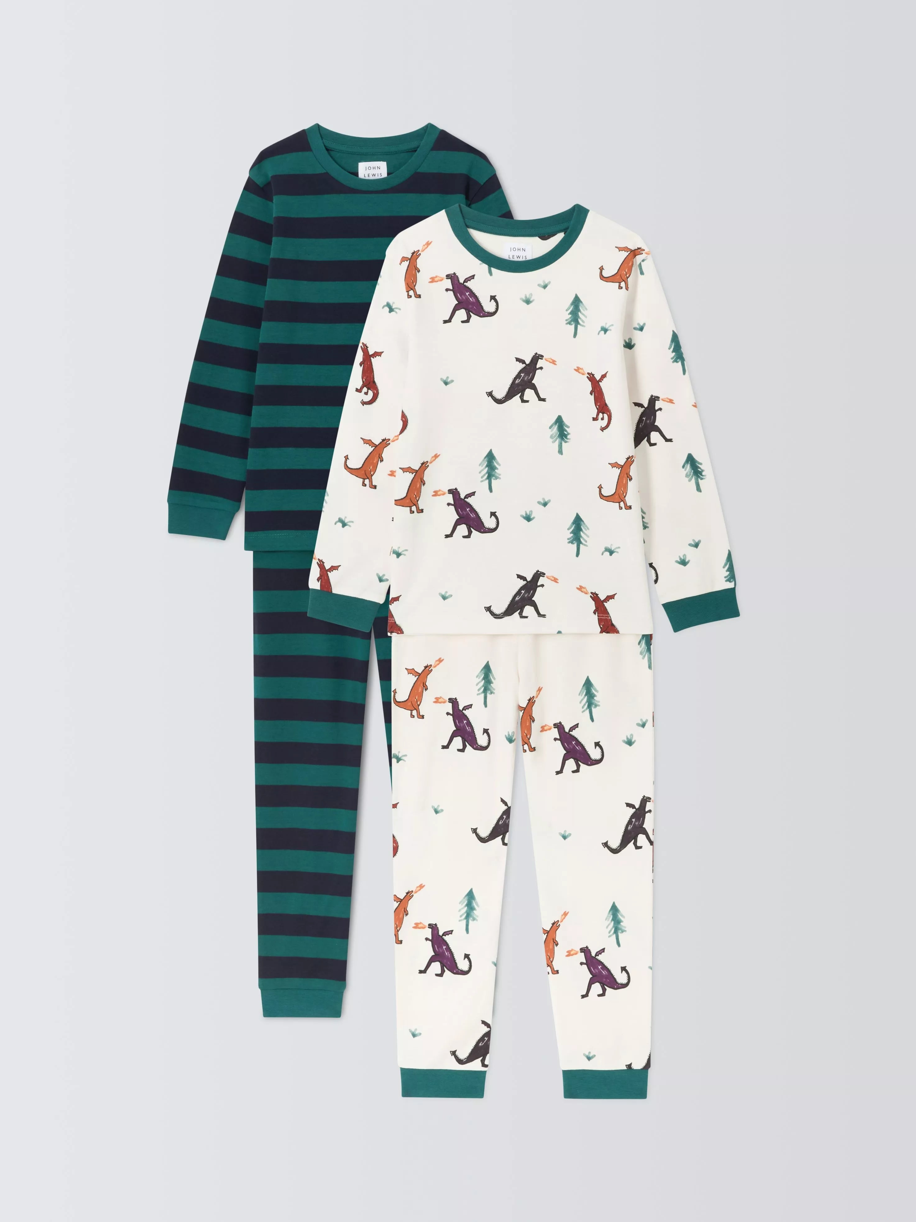 John Lewis Kids' Dragons Pyjama Set, Pack of 2, Multi - McGrocer