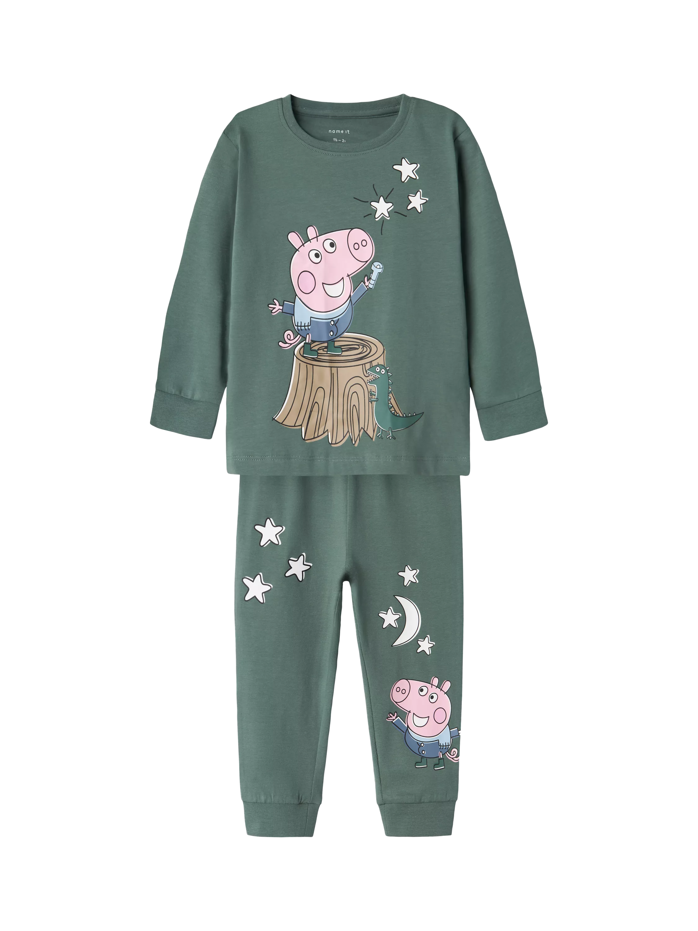 NAME IT Kids' George Pig Long Sleeve Pyjama Set, Dark Forest - McGrocer