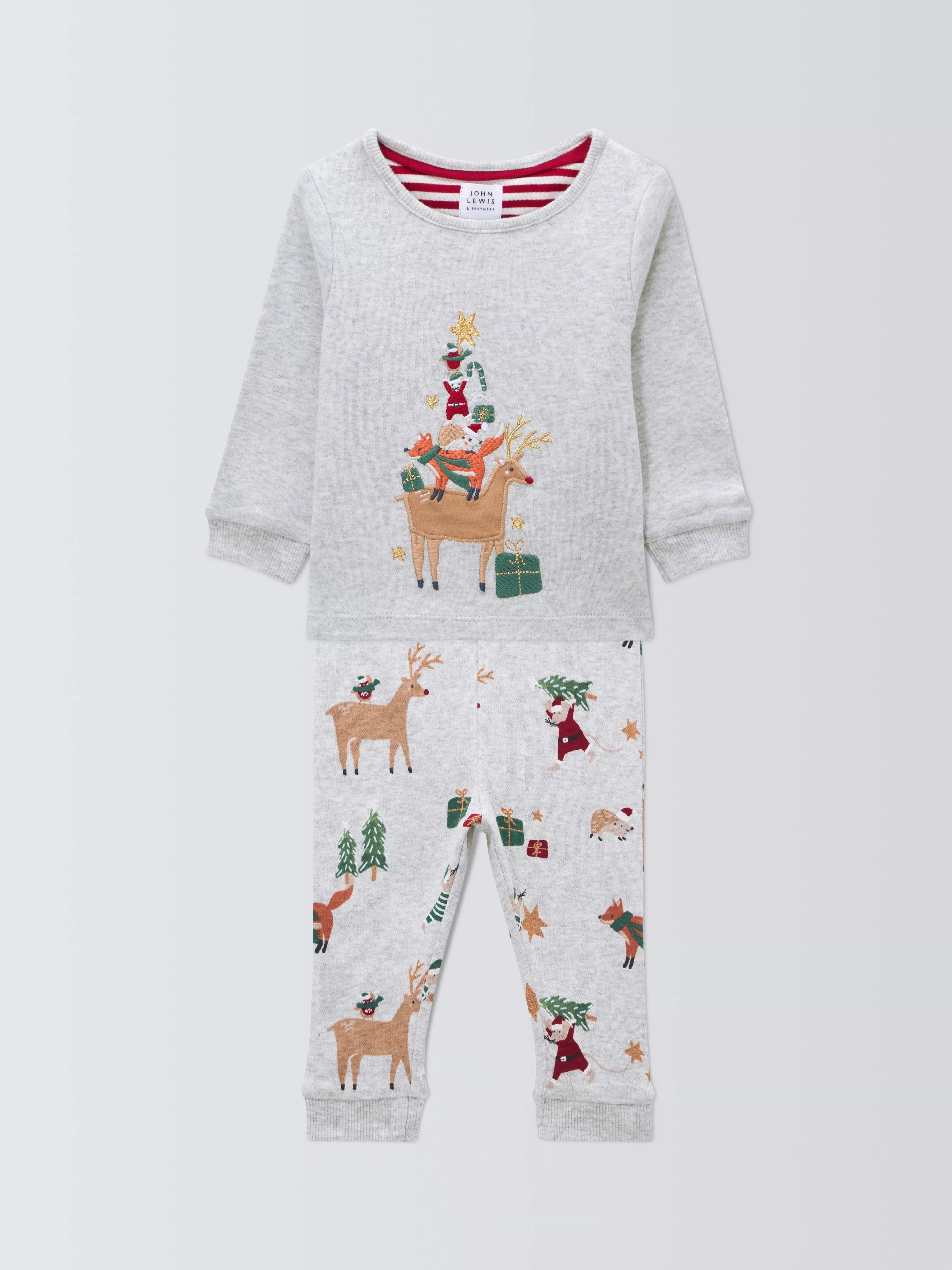 John Lewis Baby Embroidered Christmas Pyjamas, Grey - McGrocer