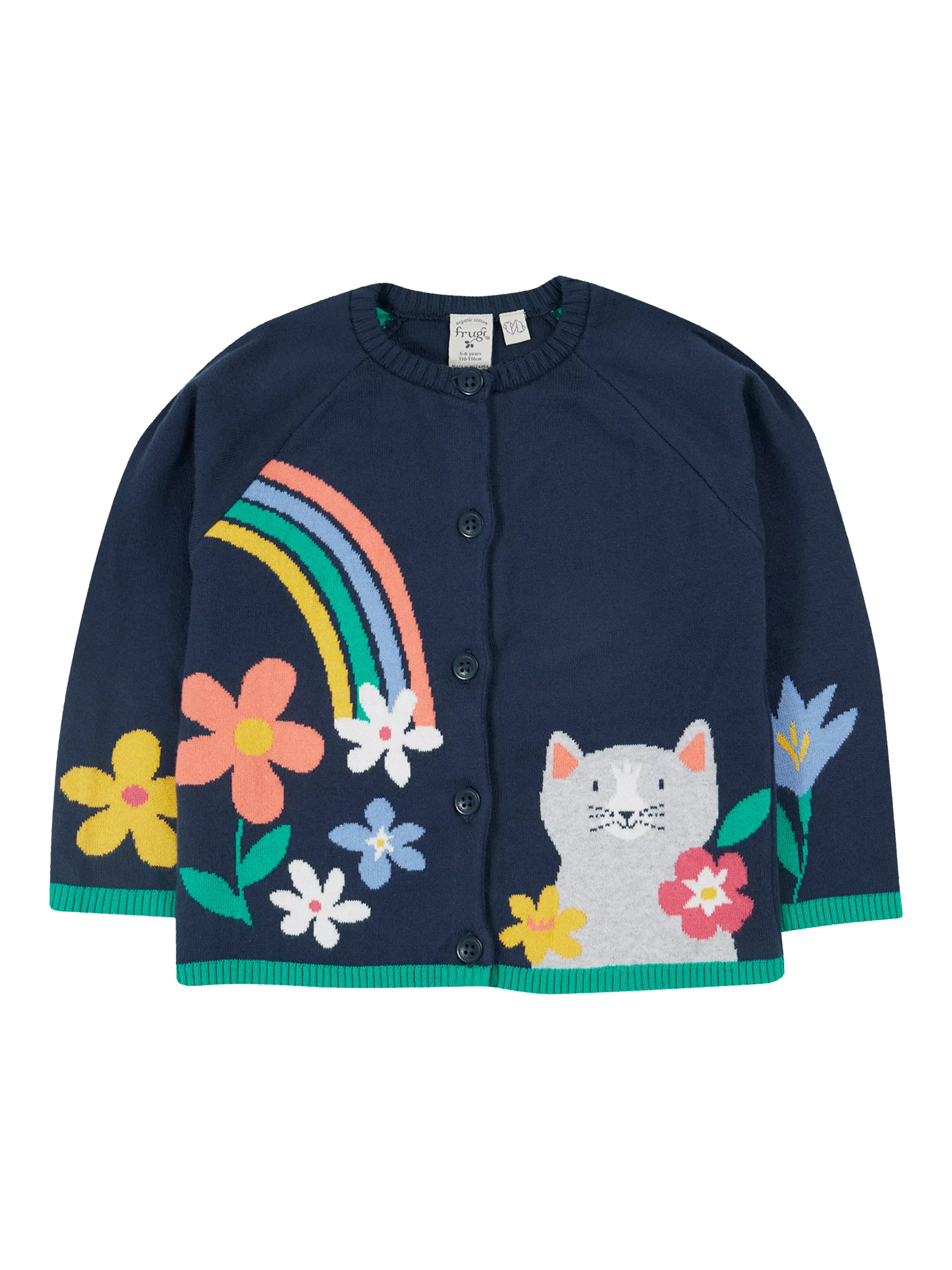 Frugi Kids' Reva Organic Cotton Applique Cardigan, Navy/Multi - McGrocer