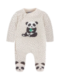 JoJo Maman Bébé Baby Panda Applique Sleepsuit, Stone/Black - McGrocer