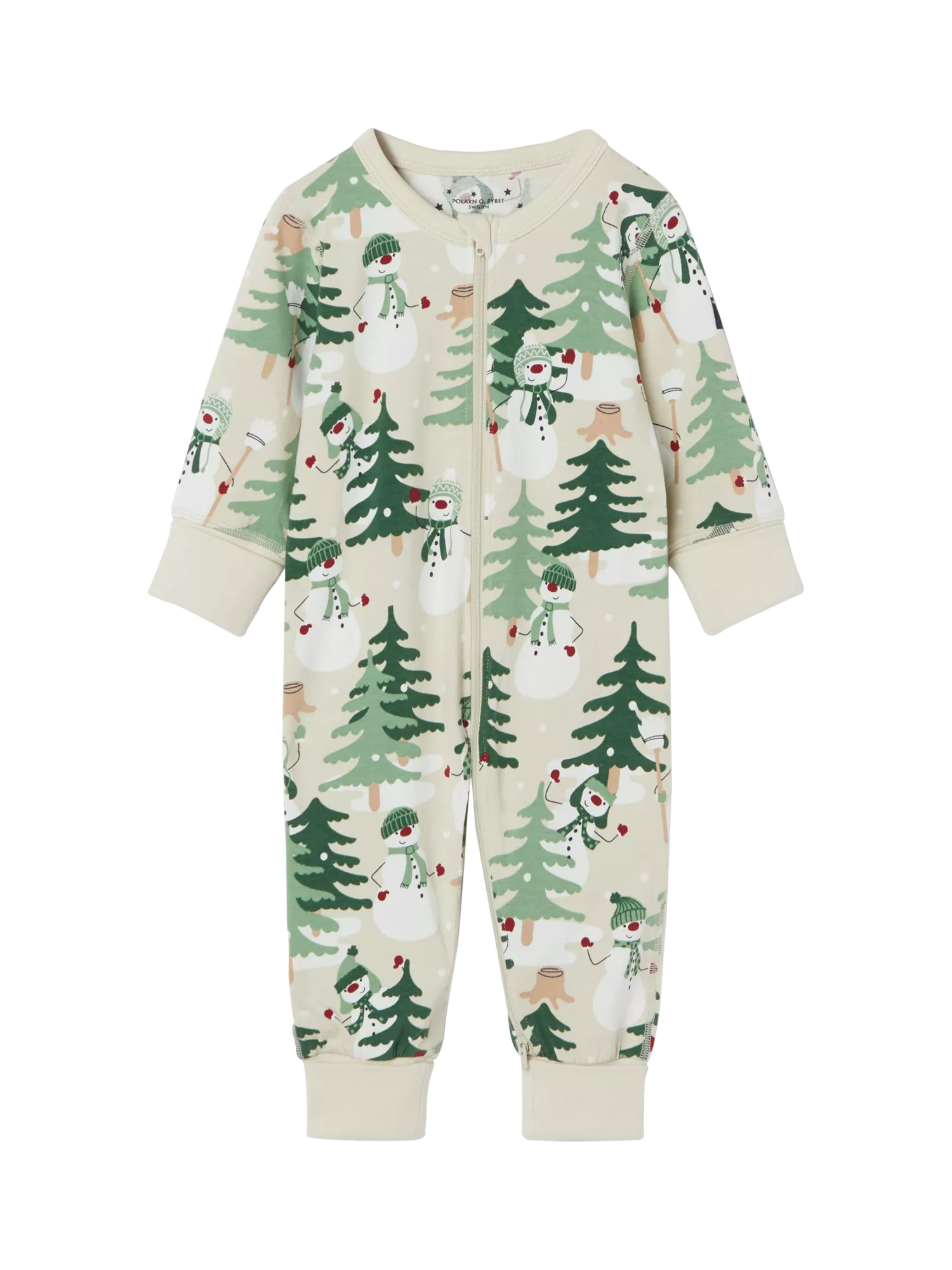 Polarn O. Pyret Baby Snowman Forest Print Sleepsuit, Natural/Multi - McGrocer