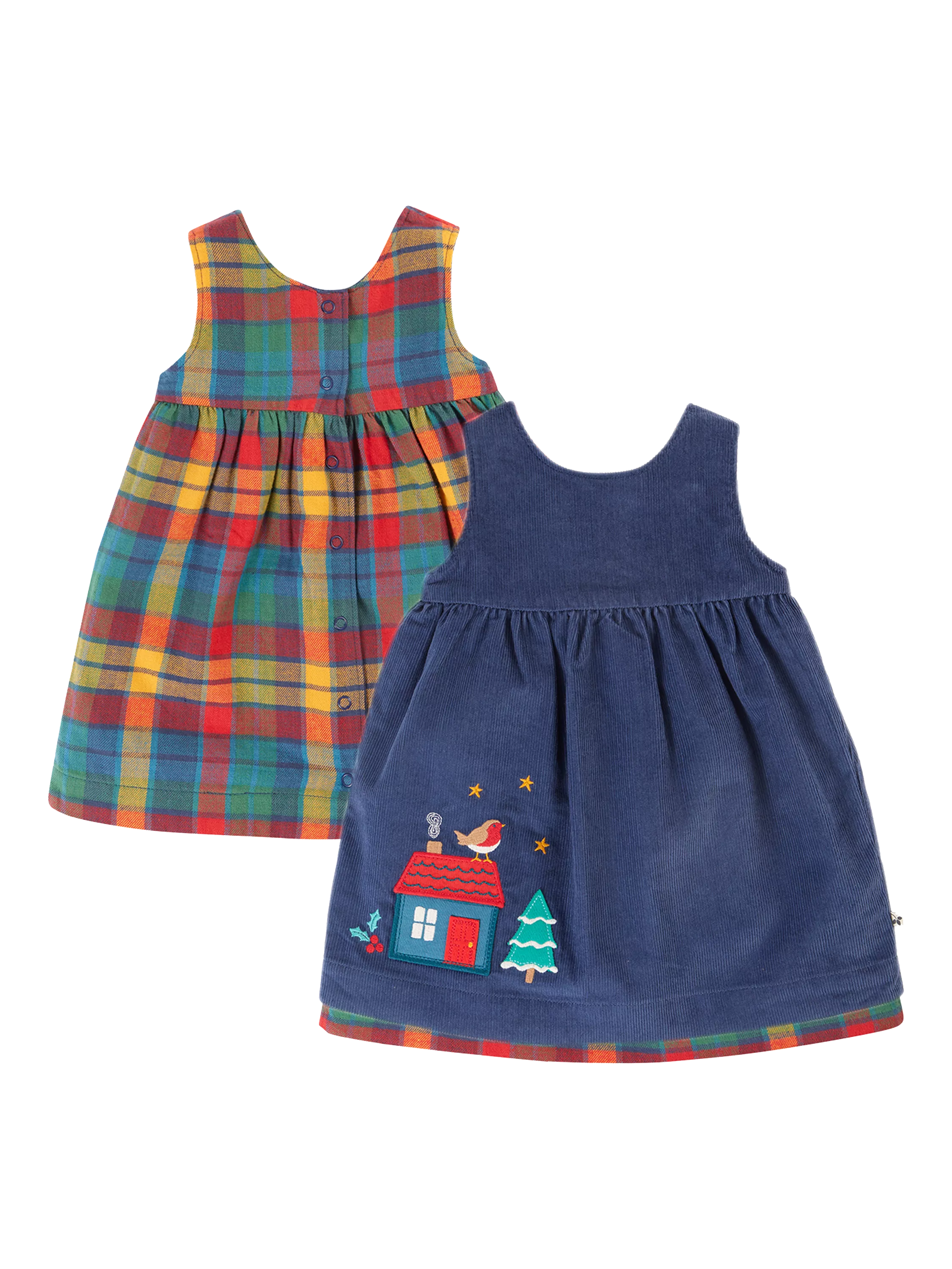 Frugi Kids' Inara Cord Dress, Navy/Multi - McGrocer