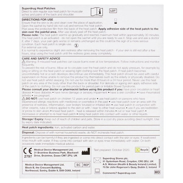 Superdrug Back Pain Relief 8 Hour Skin Heat Patch X 4 GOODS Superdrug