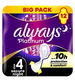 Always Platinum Secure Night Size 4 Pads Wings 12 Sanitary Towels
