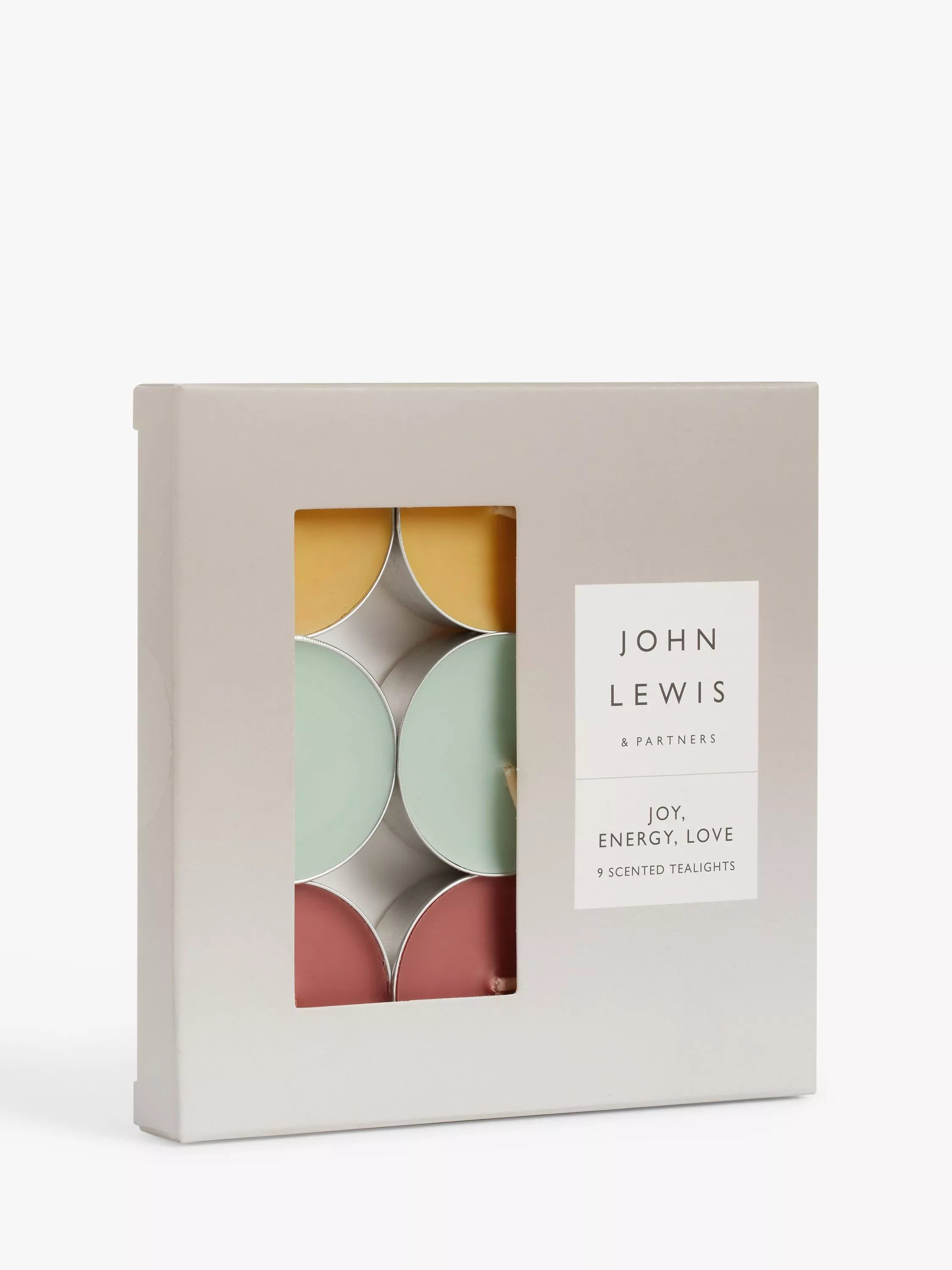 John Lewis Sentiments Joy, Energy & Love Scented Tealights, Pack of 9 - McGrocer