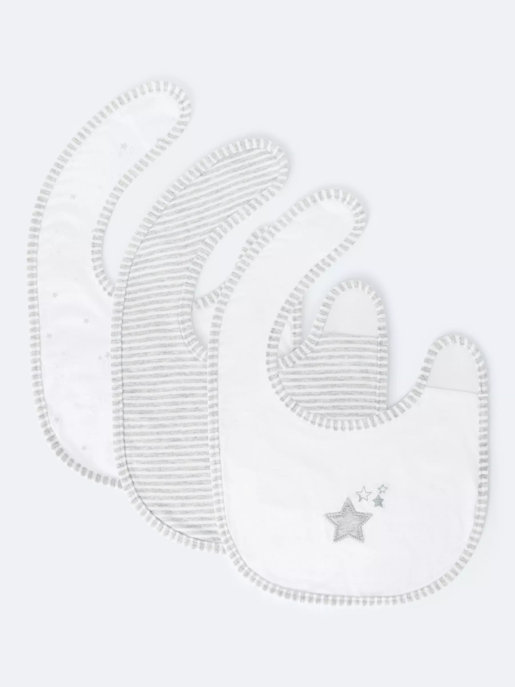John Lewis Star Stripe Print Round Baby Bib, Pack of 3, Grey - McGrocer