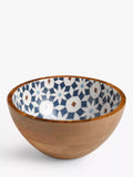 John Lewis Lisbon Tile Salad Bowl, 24cm, FSC-Certified (Mango Wood), Natural/Blue