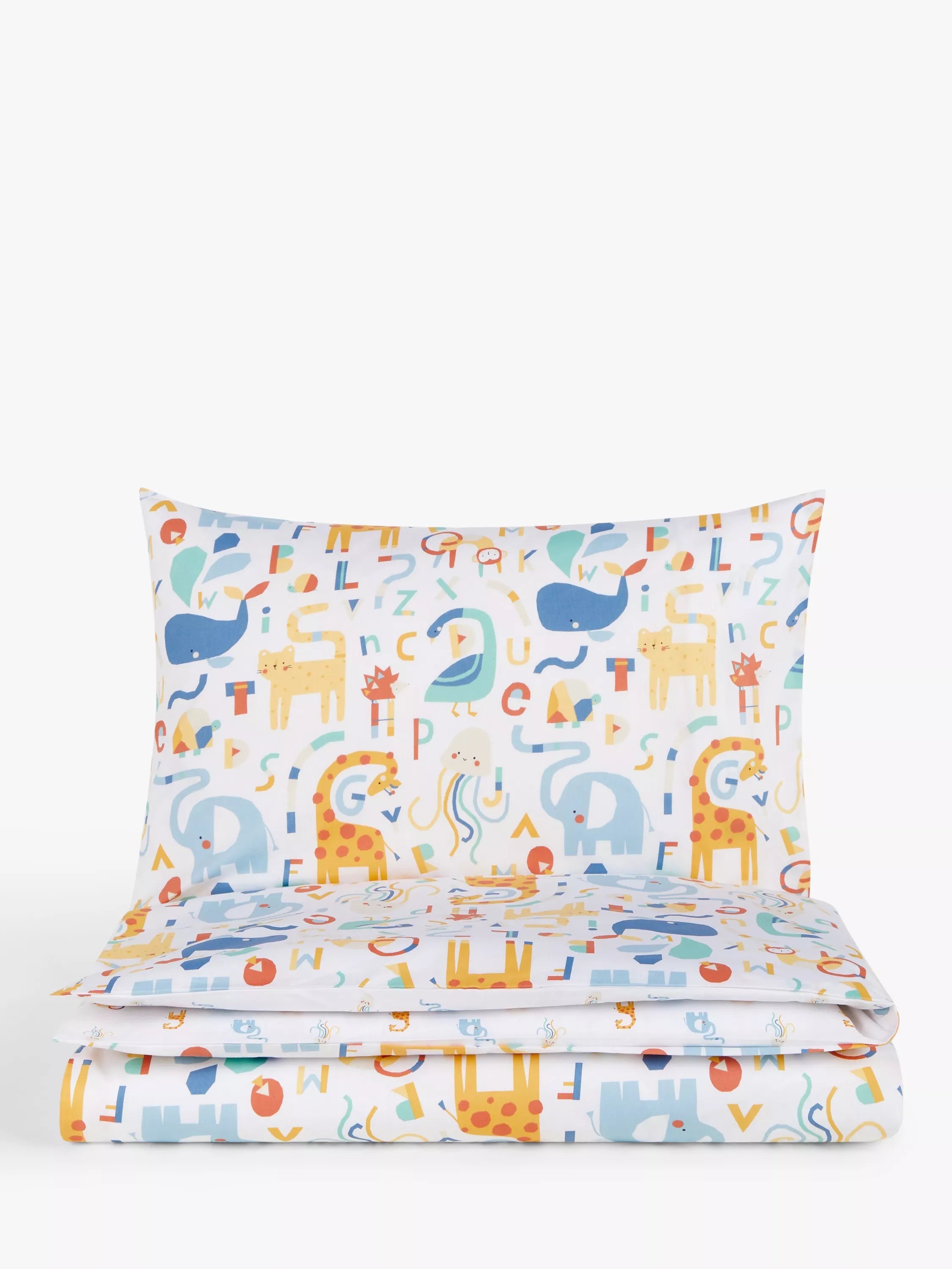 John Lewis Alphabet Animals Reversible Toddler Pure Cotton Duvet Cover and Pillowcase Set, Multi - McGrocer