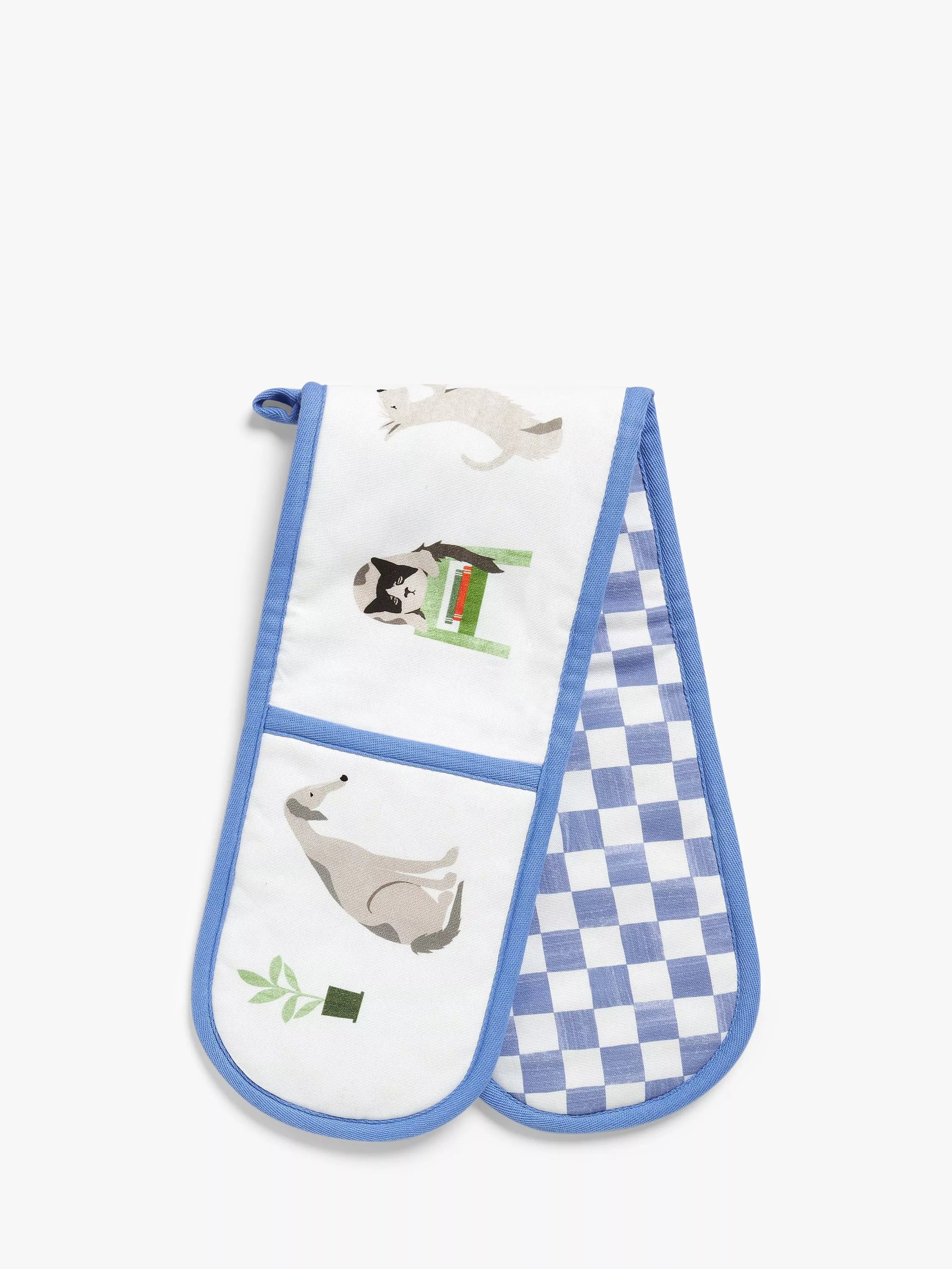 John Lewis Cats & Dogs Double Oven Glove, Blue/Multi - McGrocer
