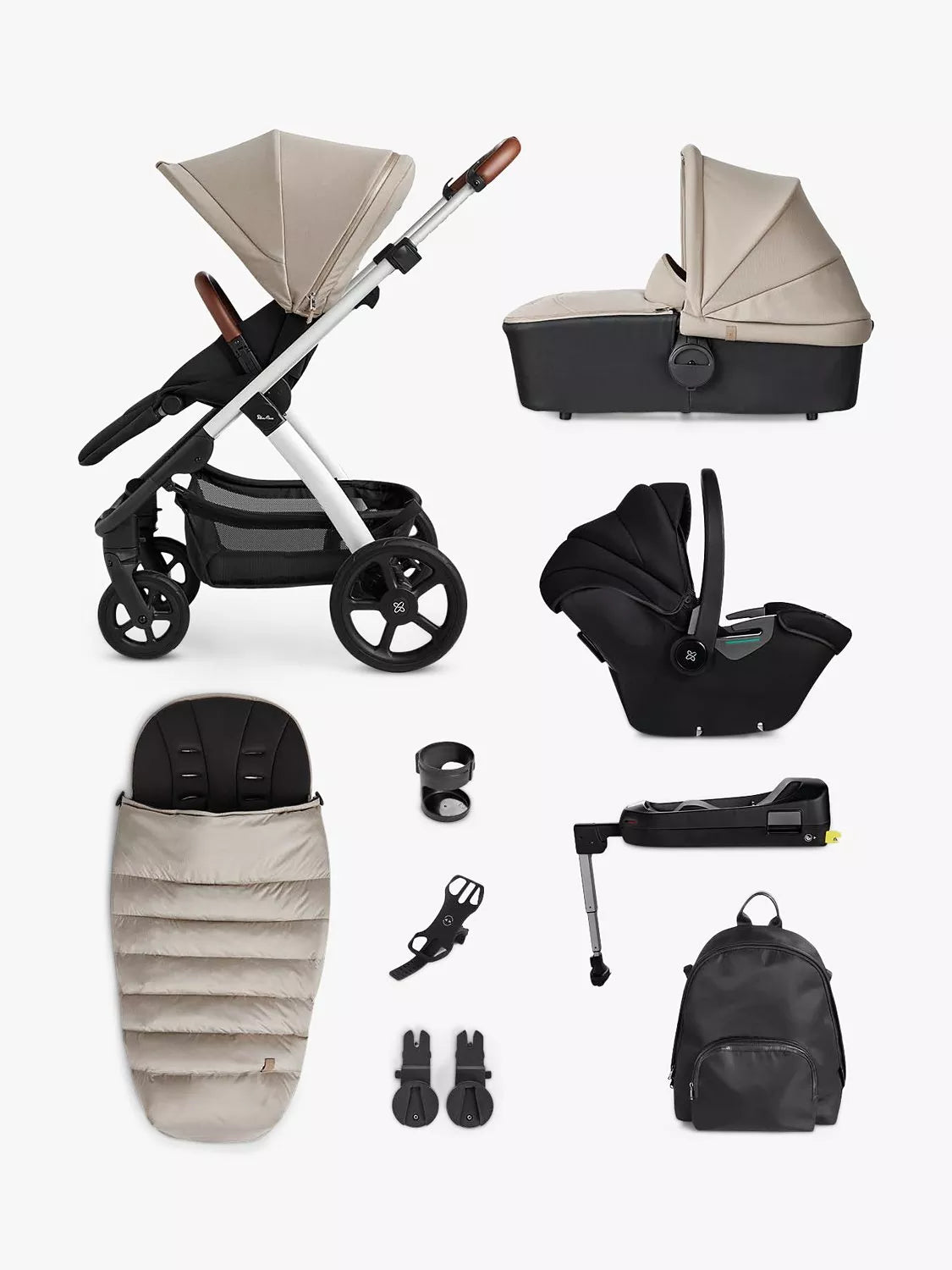 Silver Cross Tide Pushchair, Carrycot & Accessories With Dream i-Size Car Seat and Base Bundle - McGrocer