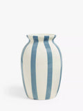 John Lewis Hand Painted Striped Stoneware Vase, H18cm, Haze Blue - McGrocer