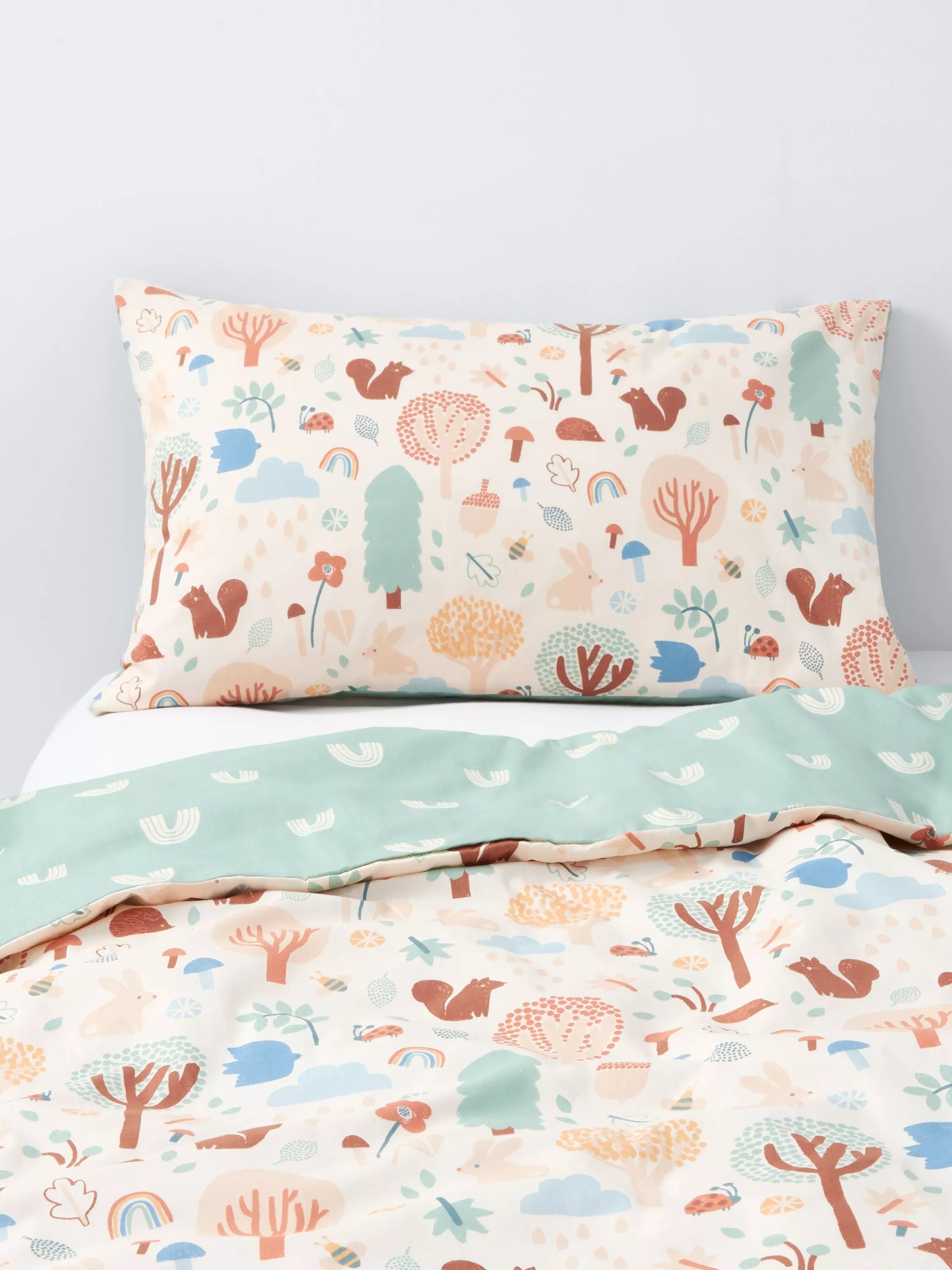 John Lewis Scandi Nature Toddler Pure Cotton Reversible Duvet Cover and Pillowcase Set, Multi - McGrocer