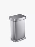 simplehuman Liner Pocket Stainless Steel Pedal Bin with Plastic Lid, 45L, Silver - McGrocer