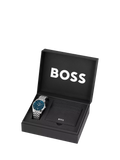 BOSS 1570178 Men's Principle Date Bracelet Strap Watch and Gift Card Holder Set - McGrocer