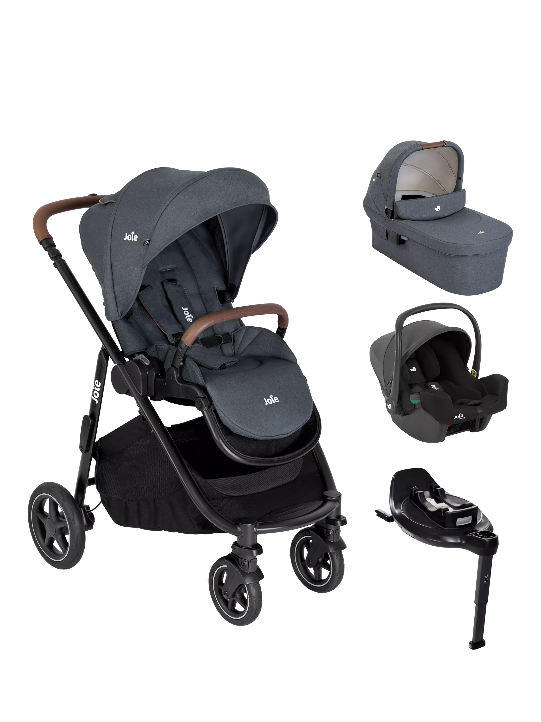 Joie Baby Versatrax Pushchair, Ramble XL Carrycot, i-Snug Car Seat and i-Base On the Go Encore Bundle - McGrocer