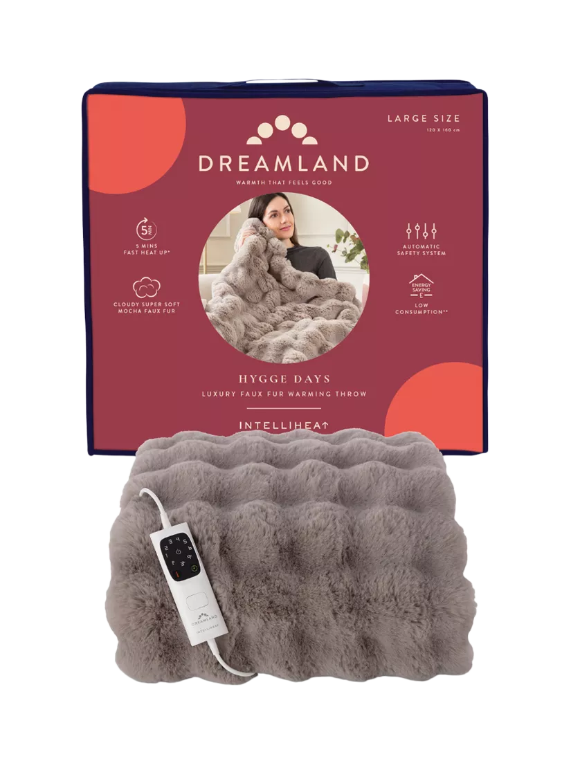 Dreamland Hygge Days Luxury Faux Fur Electric Throw, Mocha - McGrocer