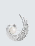 Jon Richard Crystal And Swirl Pearl Brooch Silver