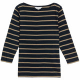 M&S Womens Pure Cotton Striped, Slim Fit Top, size 10, Dark Navy Mix