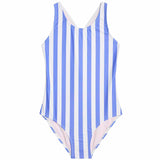 M&S Girls Stripe Swimming Costume, 10-11 Years, Blue