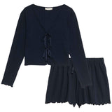 M&S Rib Pointelle Lounge Shortie Set, M, Navy