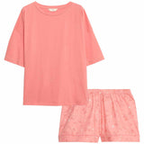 M&S Cotton Top With Woven Printed Bottom, Size 12, Bright Peach