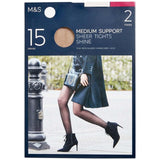M&S 15 Denier Medium Support Sheer Tights, 2 Pack, Extra Large, Rose Quartz