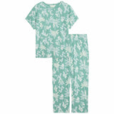 M&S Womens Floral Print Cropped Pyjama Set, M, Seafoam