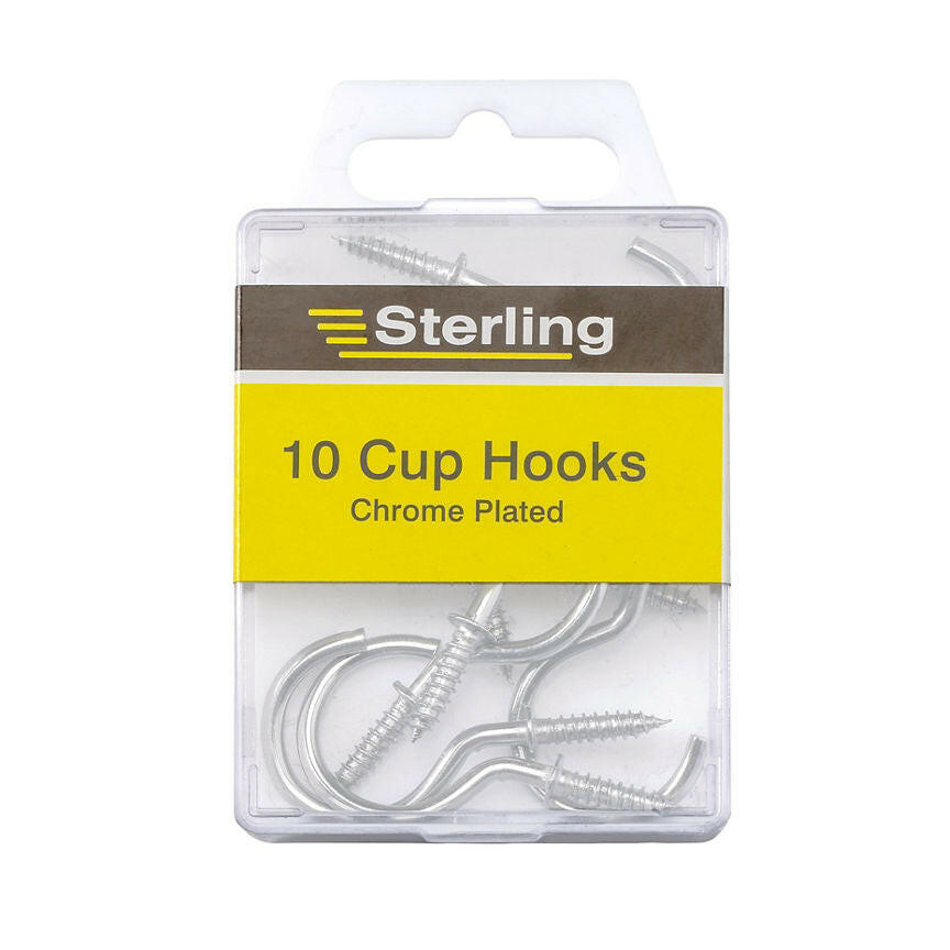 Sterling 10 x Chrome plated cup hooks DIY ASDA