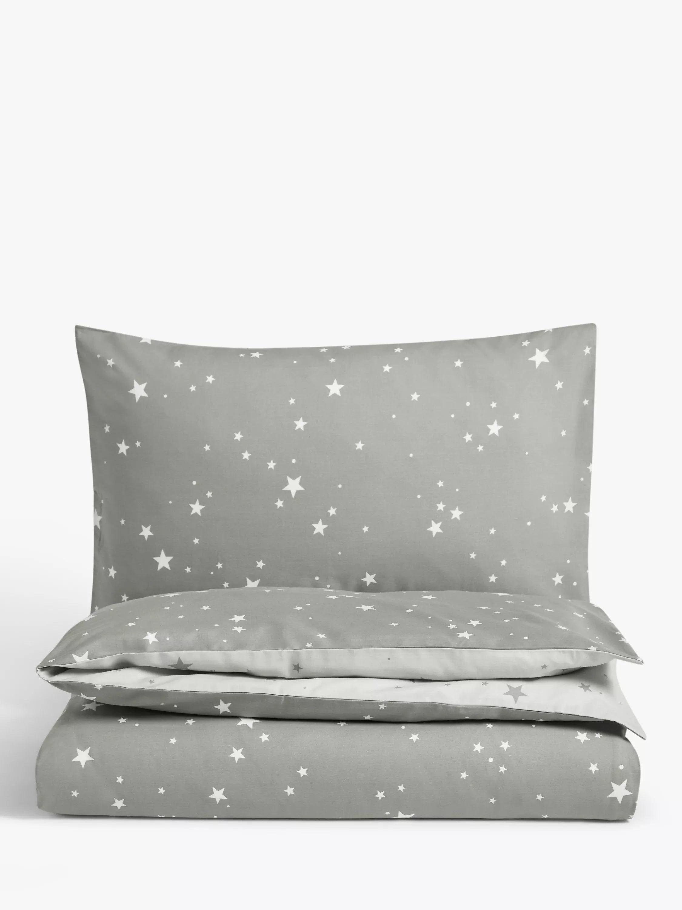 John Lewis Easy Care Star Print Reversible Duvet Cover and Pillowcase Set, Cotbed (120 x 140cm) - McGrocer