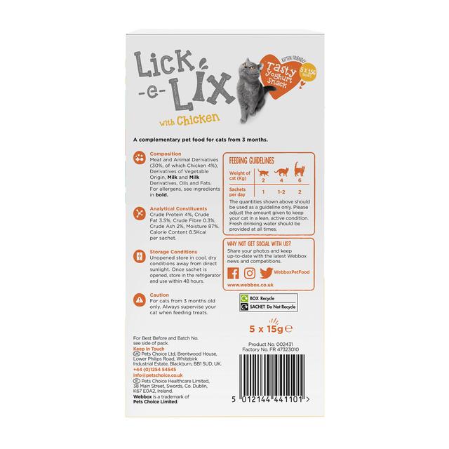 Webbox Lick-e-Lix with Chicken Yoghurty Cat Treats 5 x 15g GOODS M&S
