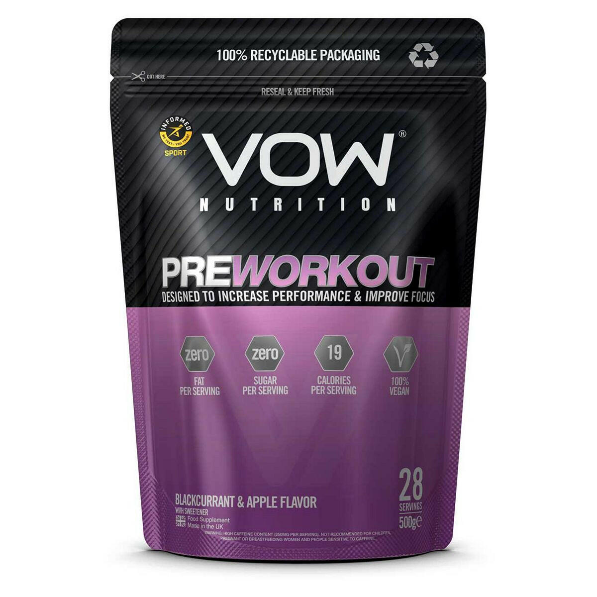 VOW Nutrition Pre-Workout Blackcurrant & Apple 500g GOODS Boots