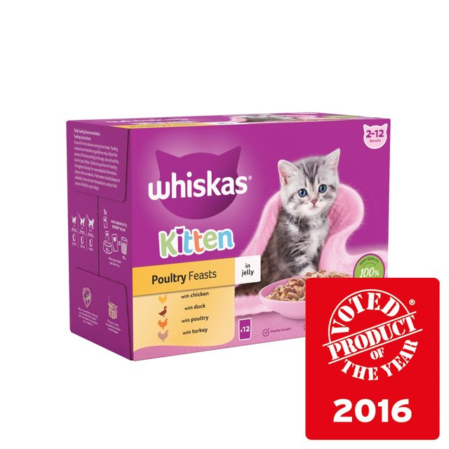 Whiskas 2-12mnths Kitten Wet Cat Pouches Poultry Feasts in Jelly 12 x 85g GOODS M&S