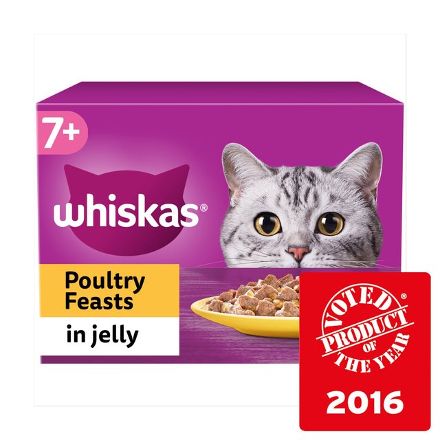 Whiskas 7+ Adult Wet Cat Food Pouches Poultry Feasts in Jelly   12 x 85g GOODS M&S