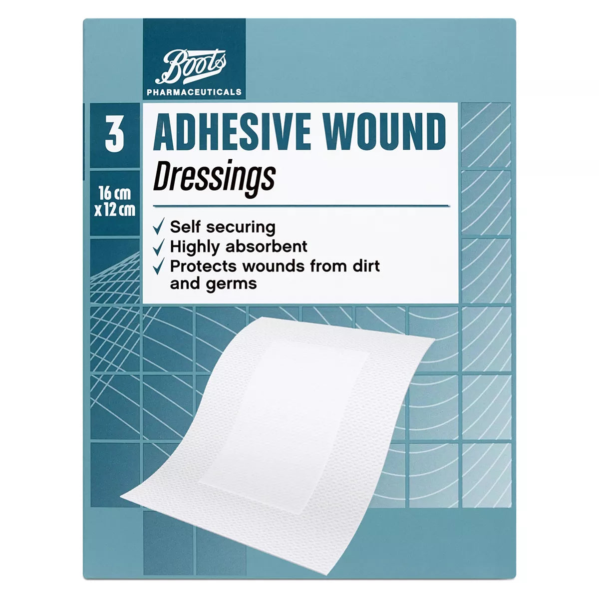 Boots Pharmaceuticals Adhesive Wound Dressings - 3 dressings (16 x 12cm) - McGrocer